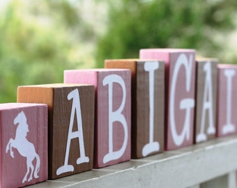 CUSTOM LETTER BLOCKS - Girl Nursery Horse Equestrian Bedroom Sign Baby Shower Western Country Name Personalized Pony