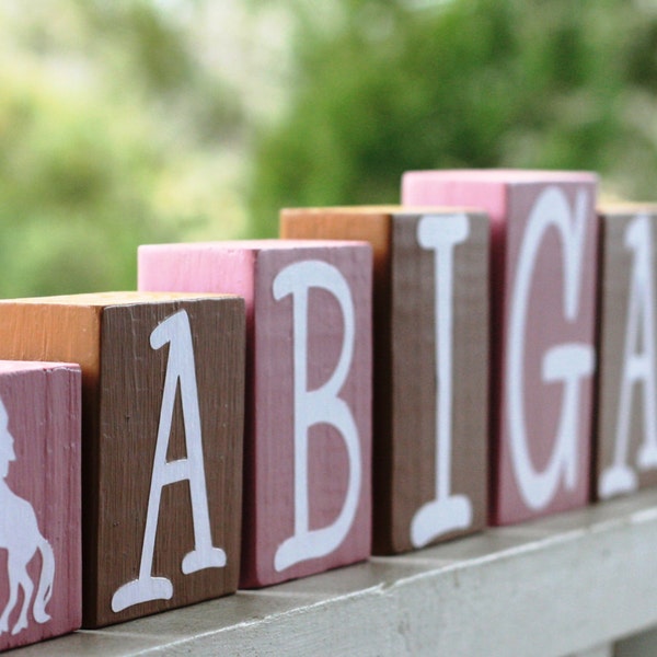 CUSTOM LETTER BLOCKS - Girl Nursery Horse Equestrian Bedroom Sign Baby Shower Western Country Name Personalized Pony