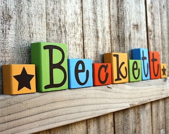 CUSTOM LETTER BLOCKS - Personalized Name - Bedroom - Boy Nursery - Sign - Stars - Whimsical - Baby Shower Colorful Decor