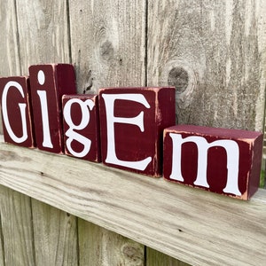 CUSTOM COLLEGE BLOCKS -  Aggie Gig Em Letters Personalized College Maroon Name School Spirit Decor Mantel Decorations Mantle Sign for Texas