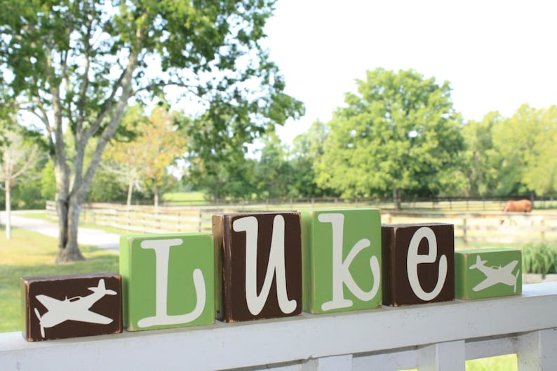 PERSONALIZED LETTER BLOCKS - Vintage Airplane - Custom Nursery - Boy ...
