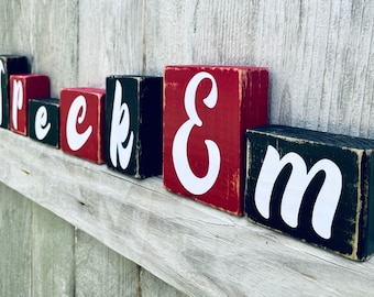 CUSTOM COLLEGE BLOCKS - Wreck Em - Texas Tech University - Home Decor - Personalized - School Spirit - Grad Alumni