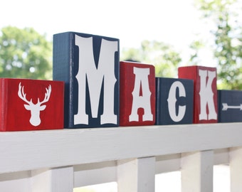 Baby Boy Deer Head Arrow Nursery Decor - Hunting Letter Blocks - Stag Baby Shower - Personalized Name