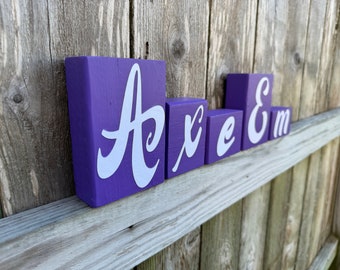 COLLEGE BLOCKS - Axe Em - SFA State University - Home Decor - Centerpeice - School Spirit - Grad Gift - Alumni