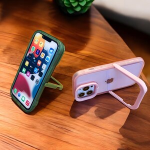 Coque iPhone transparente pliante avec support pour appareil photo - Coque souple couleur bonbon avec support invisible pour iPhone 11, 12, 13, 14, 15 et 16 Pro Max