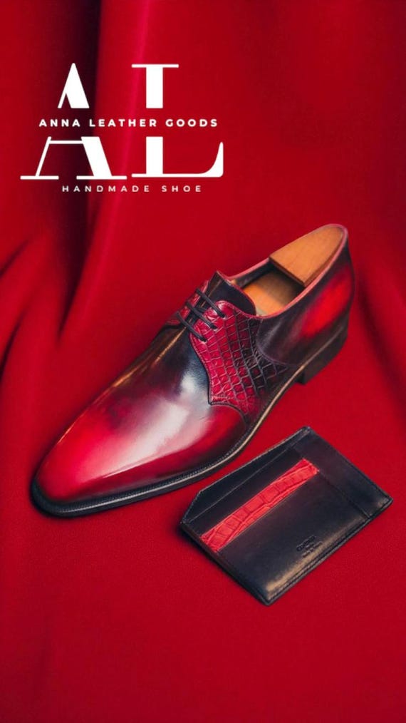 Handmade Red Patina Leather Oxford Shoes: Bespoke Whole Cut Dress Shoes