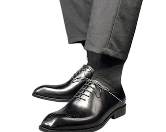 Handmade Black Leather Oxford Brogue Shoes