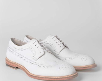 Handmade White Oxford Leather Wingtip Brogue Shoe