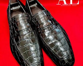 Bespoke Black Leather Print Moccasins: Handmade Men's Formal Shoes