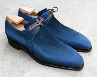 Handmade  Blue Suede Leather Oxford Shoes: Men's dress up shoe