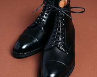 Handmade Black Leather Ankle Boots: Men's Combat Military Style