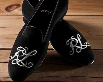Men Handmade black Velvet Embroidered Moccasin Shoes: Men's Slip-On Dress Shoes