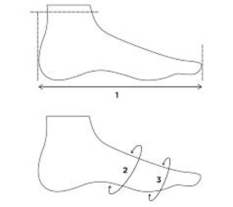 Może przedstawiać: Diagram ilustrujący punkty pomiaru stopy. G&oacute;rny obraz pokazuje długość stopy, wskazaną przez poziomą strzałkę. Dolny obraz podkreśla szerokość stopy w dw&oacute;ch punktach, wskazanych przez zakrzywione strzałki.
