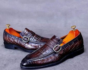 Men\'s Two-Tone Brown and Black Leather Slip-On Moccasin Amazon.com: TAYGUM Men main image 2