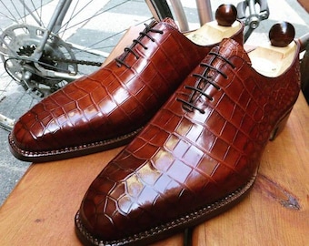 Handmade Tan Brown Leather Oxford Shoes: Men's Wingtip Dress Shoe