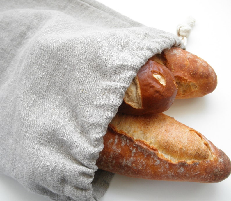 Linen Bread Bag. Long Loaf. Zero Waste Food Storage. image 1