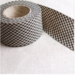 10Y Cotton Roll Bias Binding Tapes W 1 1/2 "  Made in Korea - Black & Natural Check