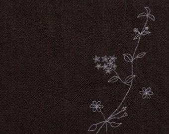 Pre Printed Fabric for French Embroidery 32x31cm/ Embroidery Kit Dark Brown Cotton Background Fabric Only- Spring