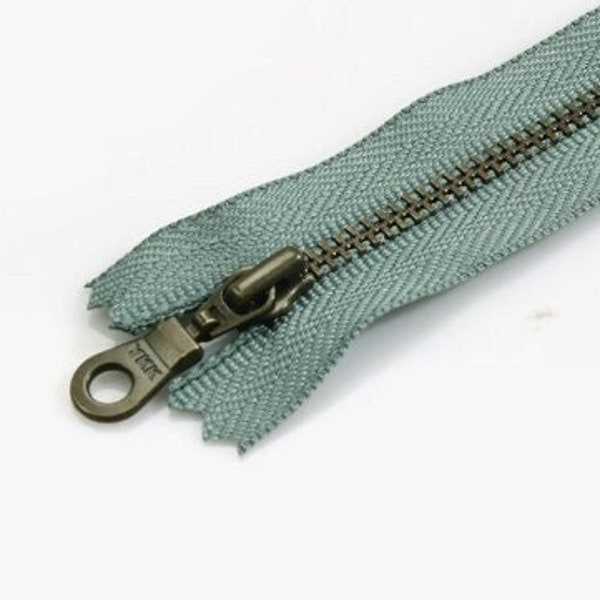 YKK Zipper Original Japanese Green-Grey Cotton Body Closed End/ Antique brass metal, cotton body with donut pull 4" 6" 8" 10" 12"(10-30cm)