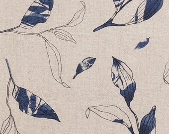 54" Linen Cotton Blended Medium Weight Half Yard Made in Korea - Sea Leaves Blue