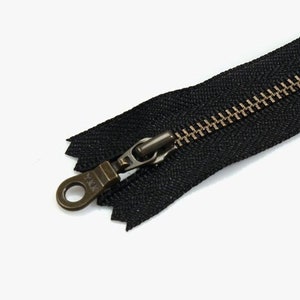 YKK Zipper Original Japanese Black Color Cotton Body Closed End/ Antique brass metal, cotton body with donut pull 4" 6" 8" 10" 12"(10-30cm)