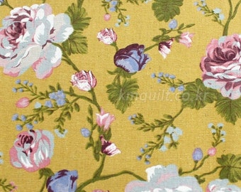 Linen 1/2y Wide Size Korean Fabric - Lovely Rose Mustard Wide Size / Medium weight high quality linen cotton blend wide half yard 54" x 18"