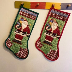SALE/ 2 Vintage Christmas Stockings/ Vintage fabric stockings, Christmas gift, Christmas deco, Reusable home deco