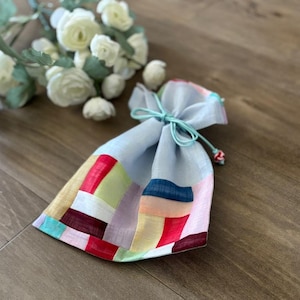 Korean Traditional Patchwork Jogakbo Drawstring Pouch Lucky Pouch with Traditional Knot Korean Souvenir