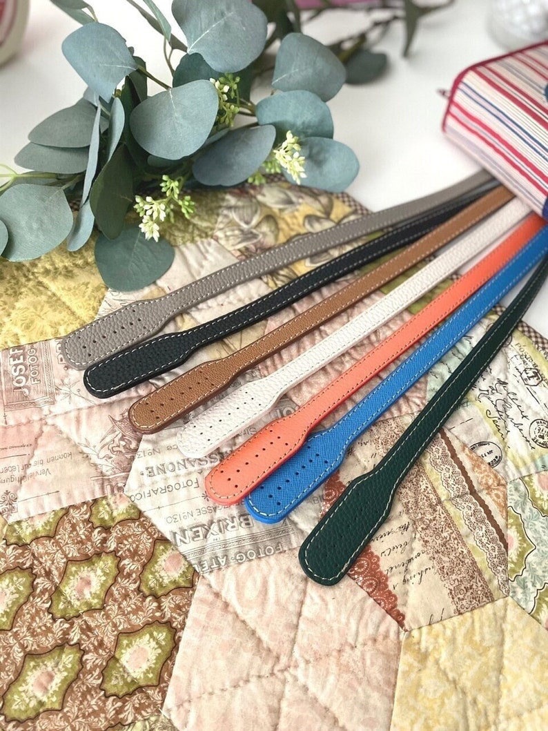 2 Leather Handles 25 631/ 65cm 2pcs 1pair Soft Leather Strap Handles/ High quality bag handles made in South Korea/ Colors vary image 1