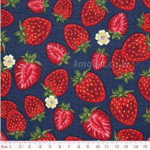 1/2y High Quality Oxford Cotton Print Fabric Made in South Korea - Strawberry Blossom / 100% Cotton Medium Weight Half Yard 44&quot; x 18&quot;
