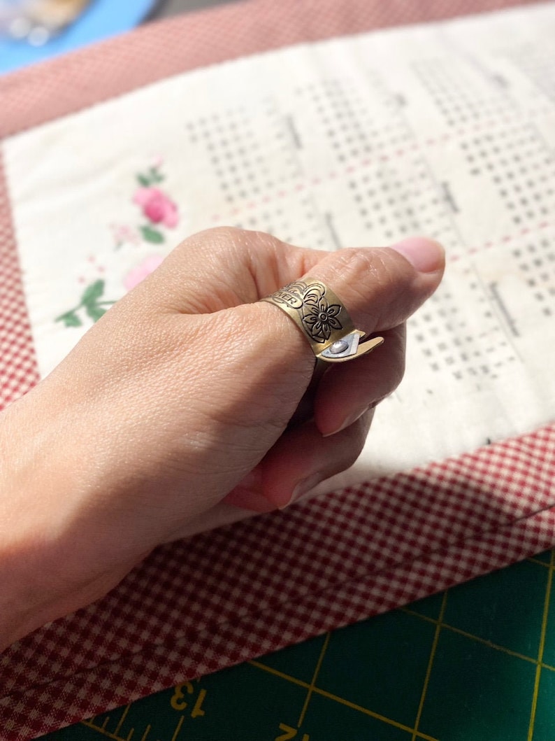 Clover Thread Cutter Ring Adjustable Ring Size Antique Brass Etsy