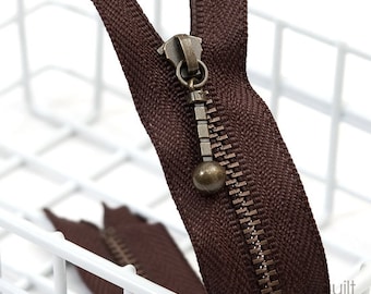 YKK Zipper Original Japanese D Brown Color Cotton Body Closed End/ Antique brass metal zippers 6" 8" 10" 12" 14" 16" 18" 20" 22" (15-55cm)