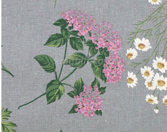 54" Linen Cotton Blended Medium Weight Half Yard Made in Korea - Herb Flower Gray
