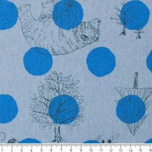 COSMO Japan Linen Cotton Blended Medium Weight Half Yard - Blue Bear Dot