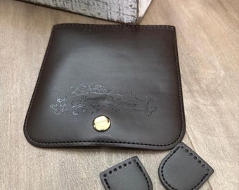3pcs Genuine Leather Flap Snap Closure with 2 Zipper End Covers