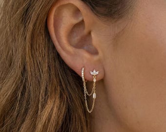 スターリングシルバー製フローラルチェーンイヤリング、繊細な輝き