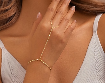 Sterling Silver Shimmer Chain Hand Chain  Finger Bracelet Statement Jewelry