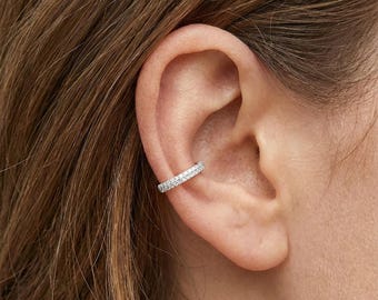 S925 Sterling Silver Paved Moissanite Cuff Earring | Minimalist Ear Clips Gift for Her Gifts Jewelry