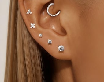 925 Sterlingsilber 2/3/4 mm Moissanit Ohrstecker | Zierlicher Minimalistischer Brautschmuck