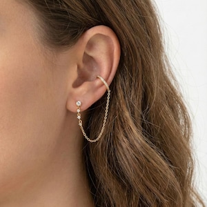 Sterling Silver Linked Chain Ear Cuff Stud Earring