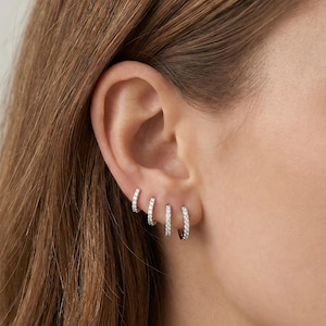 925 Sterling Silver Moissanite Huggie Hoop Earrings | Dainty Jewelry | Hypoallergenic Versatile Gift for Women