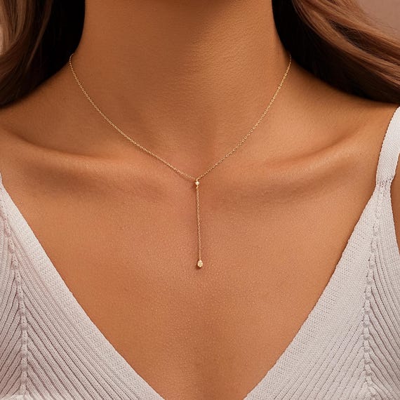 925 Sterling Silver Teardrop Sparkle Y-Necklace Bridesmaid Jewelry Christmas Gift