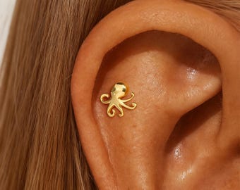 Sterling Silver Octopus Earring Flat Back Stud Earring