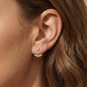 Pendientes de botón ajustables de plata de ley 925 chapados en oro / Pendientes colgantes en forma de C, joyería versátil para combinar.