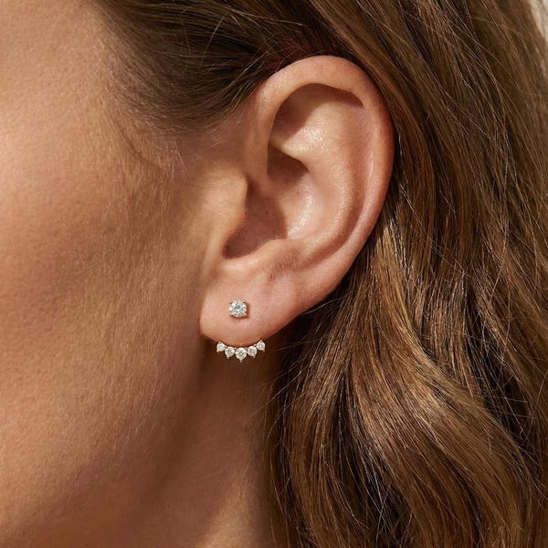 925 Sterling Silver Gold-plated Adjustable Jacket Stud Earrings | C-Shaped Dangle Studs Versatile Layering Jewelry