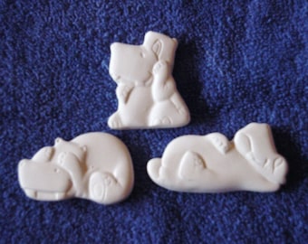 3-Hippo's Ready to Paint Ceramic Flats/Ornaments - Hecho a mano por CrazyOldLadyJC