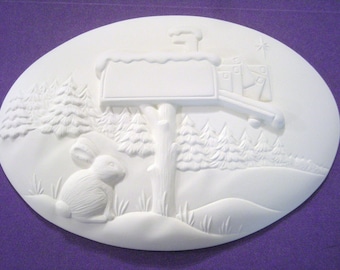 The Winter Mailbox Wall Plaque Ready to Paint Poured From a Ceramic Mold by CrazyOldLadyJC