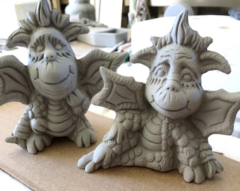 Two Small Dragon Ready to Paint Ceramics, Slip Cast by CrazyOldLadyJC