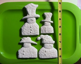 Lg set of 4 Snowmen Family - Pins, Pendants or Ornaments Ready to Paint Ceramics slip cast by CrazyOldLadyJC