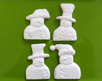 Med set of 4 Snowmen Family - Pins, Pendants or Ornaments Ready to Paint Ceramics slip cast by CrazyOldLadyJC